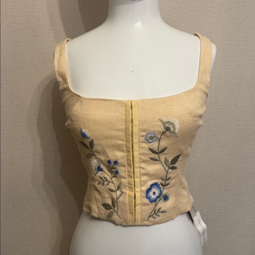 Reformation Juliet Linen Top Yellow - Size 2 - Picture 9 of 13